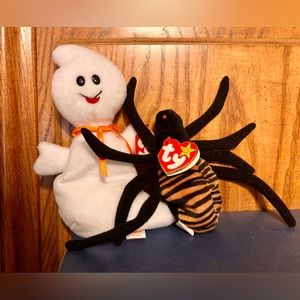 Set of 2 Cute Halloween beanie babies Spooky 👻 Ghost & Spinner 🕷️ Spider